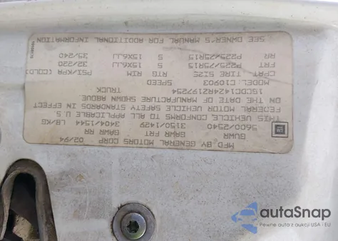 1994 Chevrolet Gmt-400 C1500 z USA, uszkodzony, nr VIN 1GCDC14Z4RZ197254